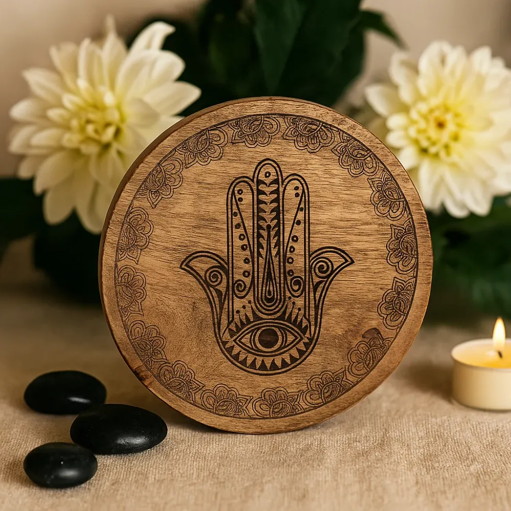 Nagy Kerek Doboz 17.5x7.5cm Hamsa Fekete Gravírozott