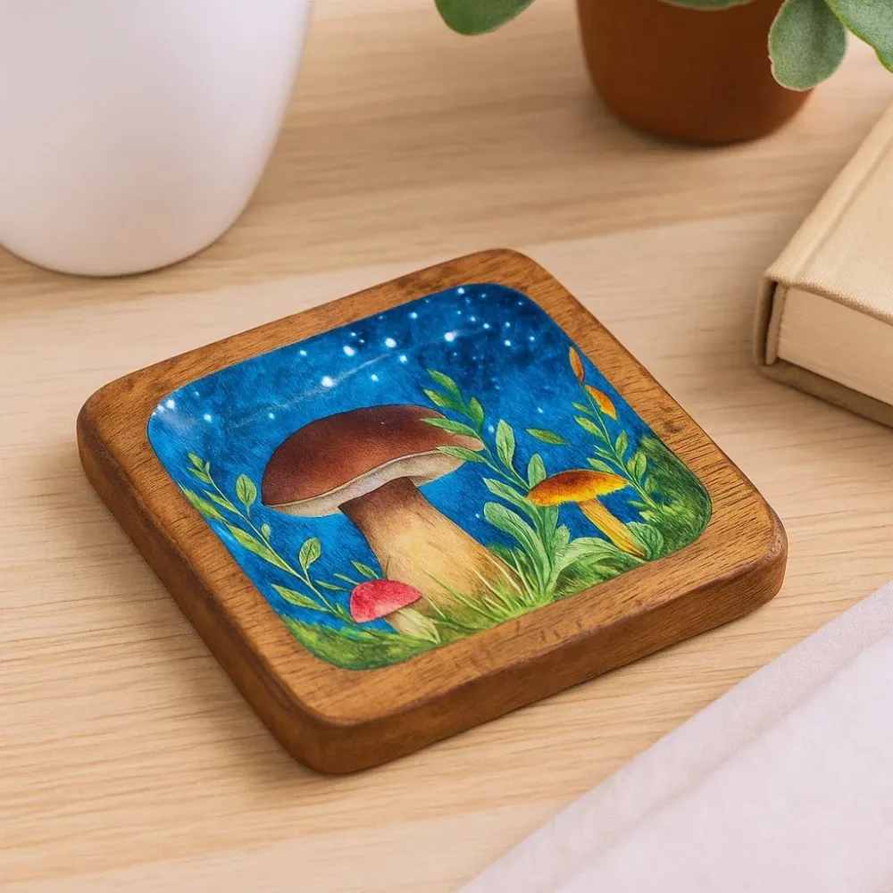 Négyzet alakú apróságtartó tálca 15x15x2,5cm Gomba Tengerzöld