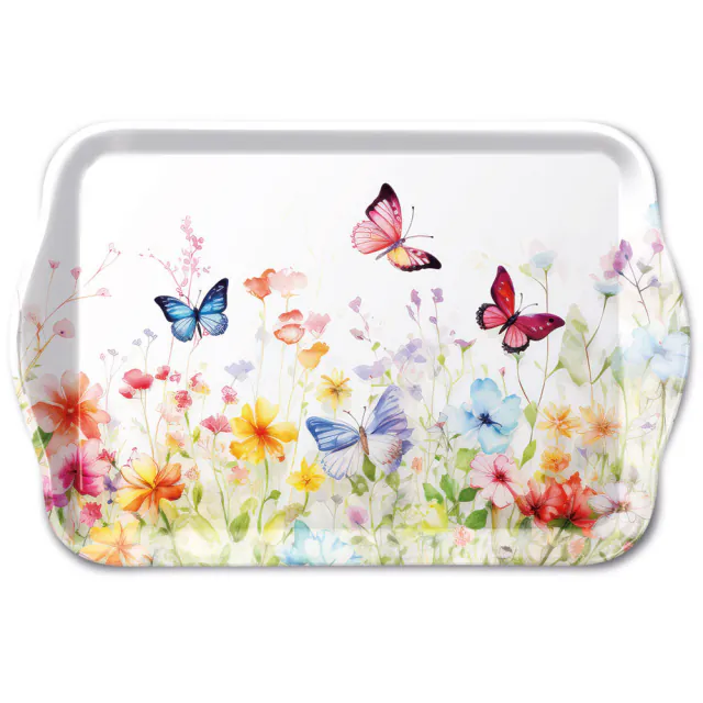 Pillangós műanyag konyhai kis tálca 13x21 cm Butterflies field