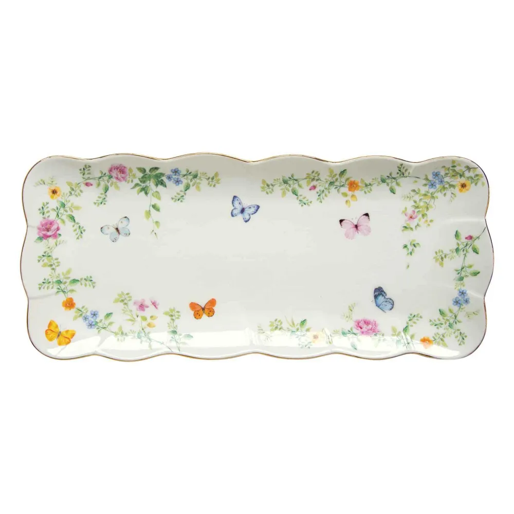 Pillangós porcelán asztali kínáló tálca 36x14 cm díszdobozban Dancing Butterflies