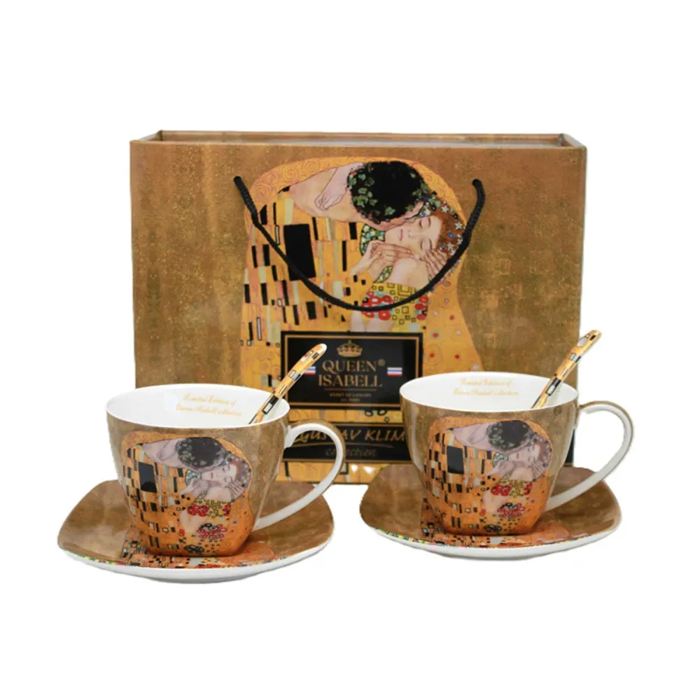 Porcelán csésze alj 2 személyes szett 250 ml Kilmt Csók díszdobozban