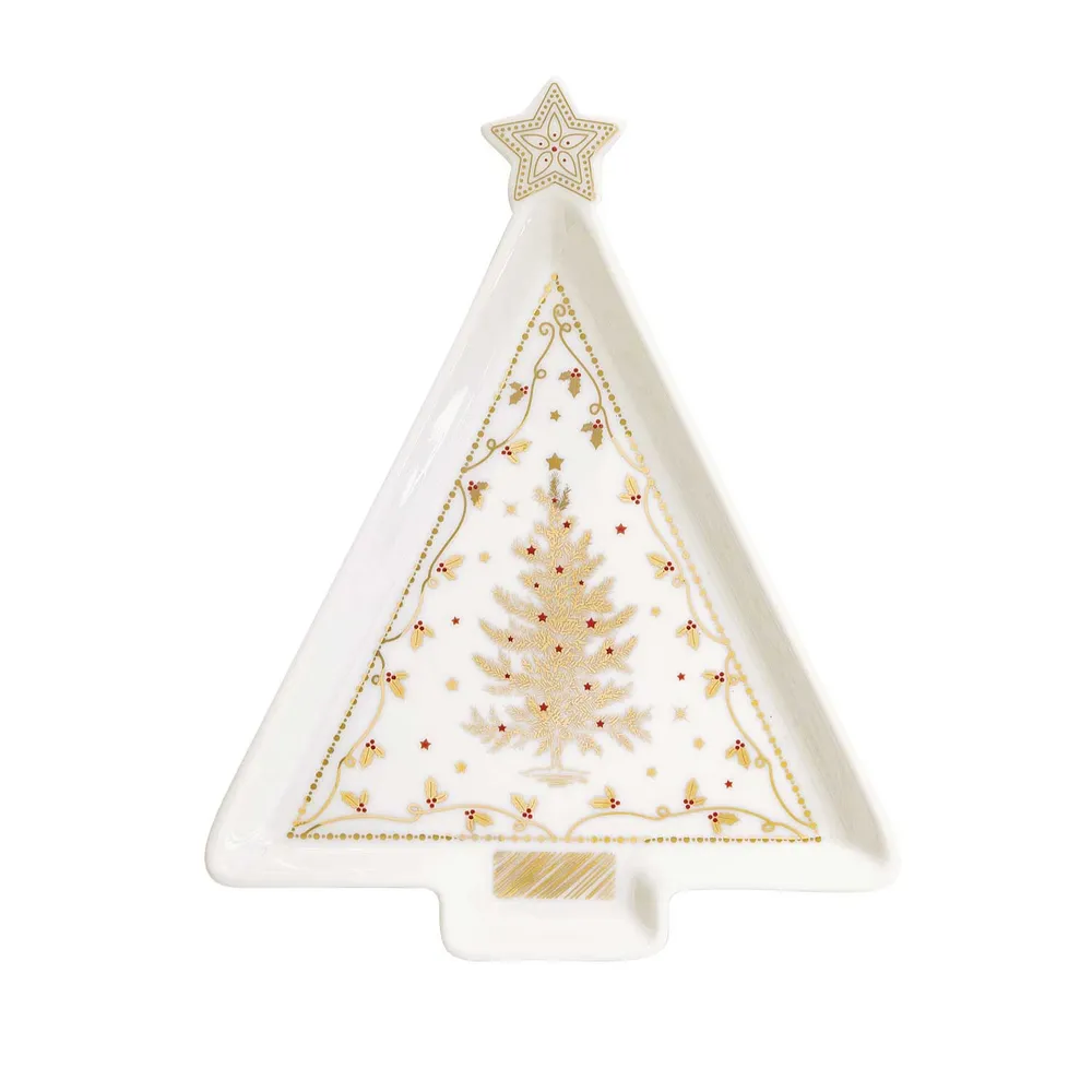 Porcelán karácsonyi fenyőfa alakú tálca Christmas Lights