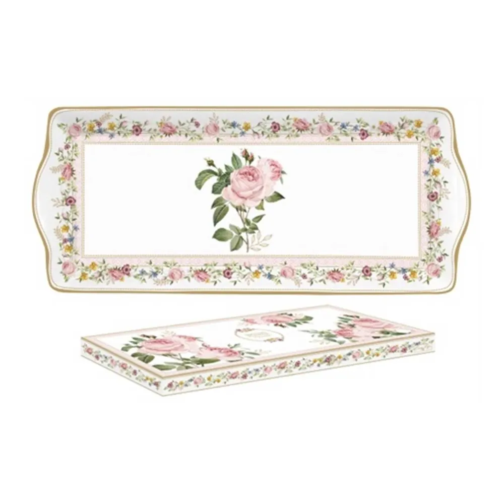Porcelán kínáló tálca 35x15 cm díszdobozban – Rózsa mintás Chant des Roses