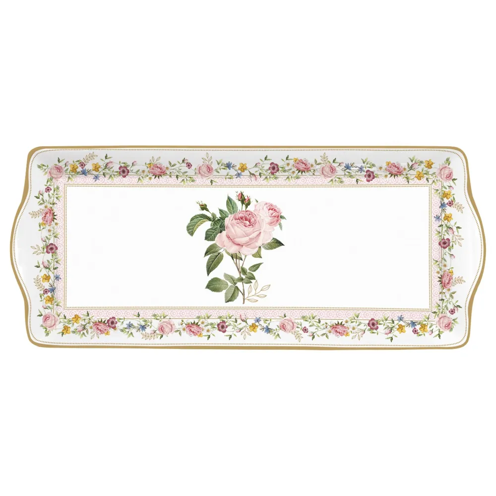 Porcelán kínáló tálca 35x15 cm díszdobozban – Rózsa mintás Chant des Roses