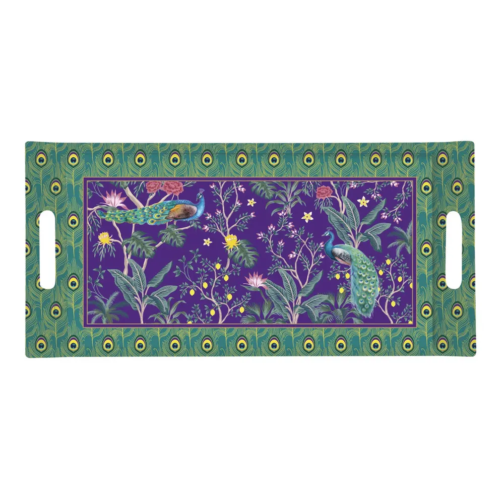 Páva mintás műanyag tálca 40x19 cm Imperial Peacock Coffee Mania