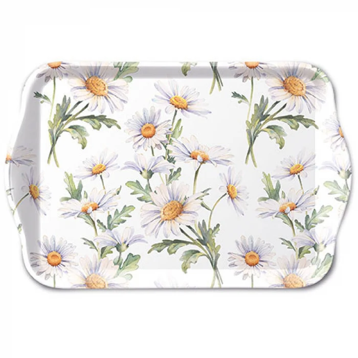 Százszorszép virágos műanyag konyhai tálca 13x21 cm Beautiful daisies white