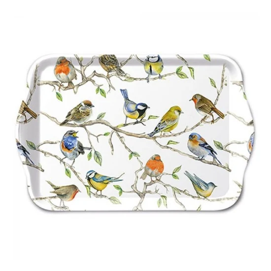 Tavaszi madaras műanyag kistálca 13x21 cm Birds Meeting
