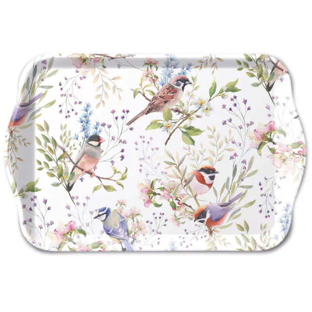 Tavaszi Virágos–madaras műanyag konyhai kis tálca 13x21 cm Busy birds