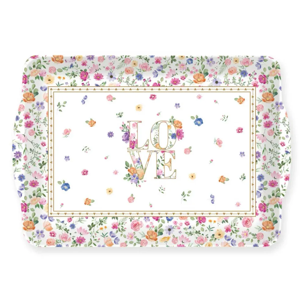 Virág mintás műanyag tálca 33x22 cm Easy Life Mon Amour