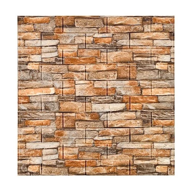 10 darab 3D tapétalap készlet, Vivimall, 70 x 77 cm, 3 mm vastag, polietilén, tégla mintás, 5.3 nm fedett felület, Sárga Kő
