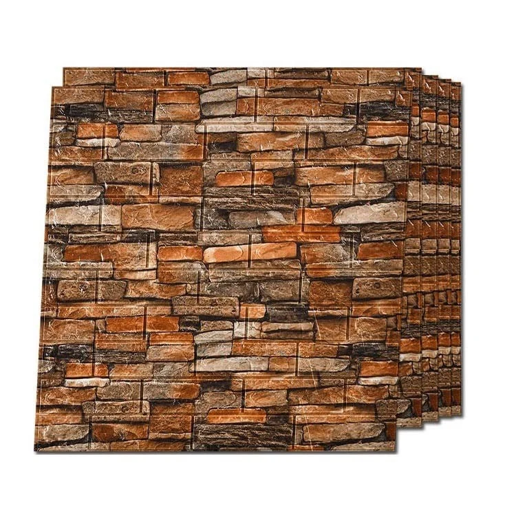10 darab 3D tapétalap készlet, Vivimall, 70 x 77 cm, 3 mm vastag, polietilén, tégla mintás, 5.3 nm fedett felület, Sárga Kő