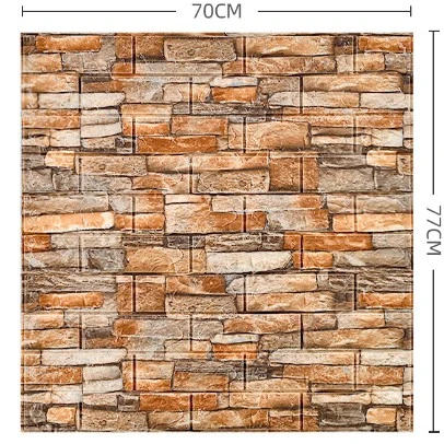 10 darab 3D tapétalap készlet, Vivimall, 70 x 77 cm, 3 mm vastag, polietilén, tégla mintás, 5.3 nm fedett felület, Sárga Kő