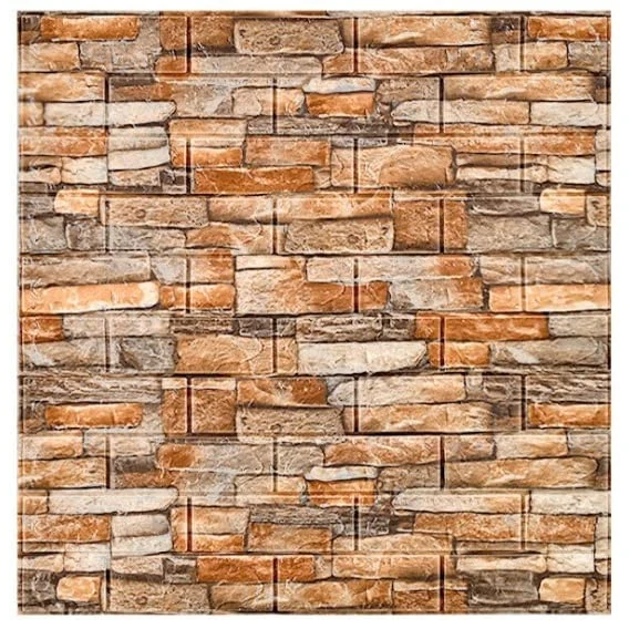 10 darab 3D tapétalap készlet, Vivimall, 70 x 77 cm, 3 mm vastag, polietilén, tégla mintás, 5.3 nm fedett felület, Sárga Kő