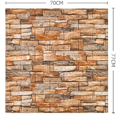 10 darab 3D tapétalap készlet, Vivimall, 70 x 77 cm, 3 mm vastag, polietilén, tégla mintás, 5.3 nm fedett felület, Sárga Kő