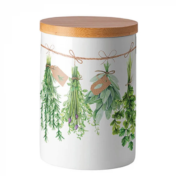 Fresh Herbs porcelán konyhai tároló szilikon zárógyűrűvel közepes