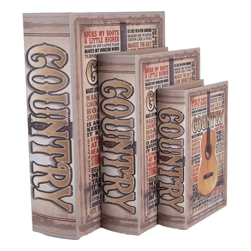 Gitáros könyv alakú vintage fa tároló doboz szett 3 részes Country
