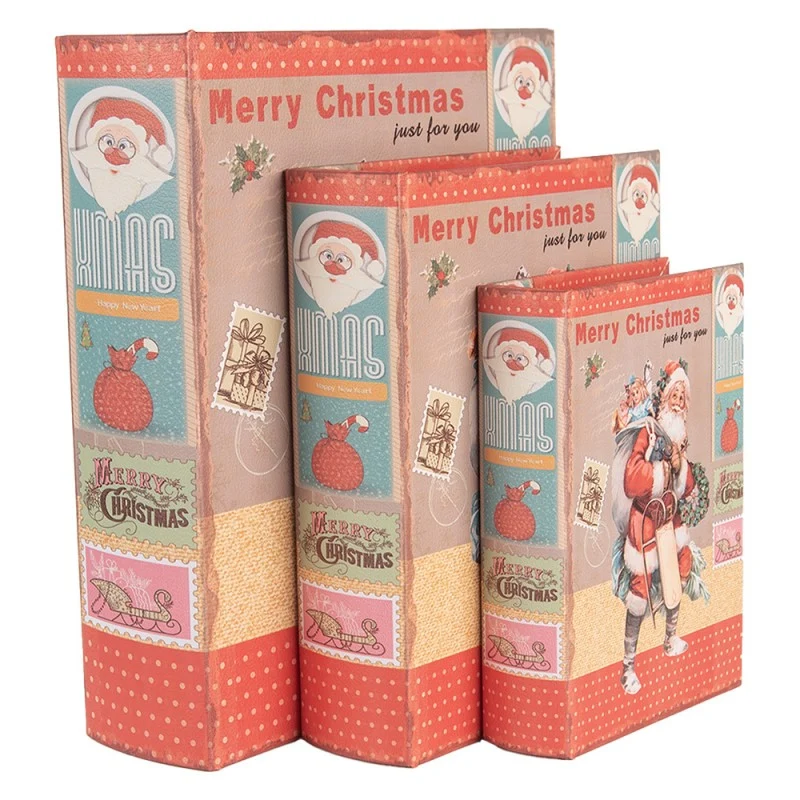 Télapós könyv alakú vintage fa tároló doboz szett 3 részes Merry Christmas Just you