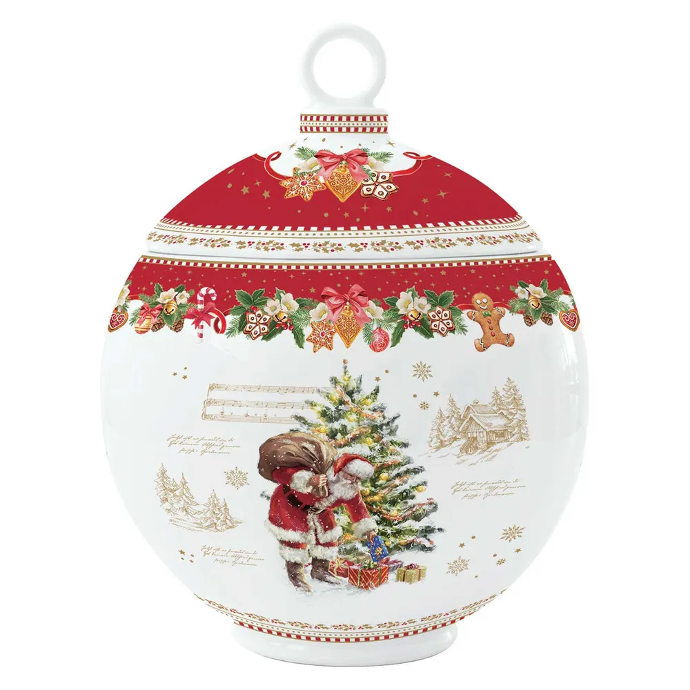 Karácsonyi télapós porcelán tároló doboz gömb díszdobozban Christmas Memories