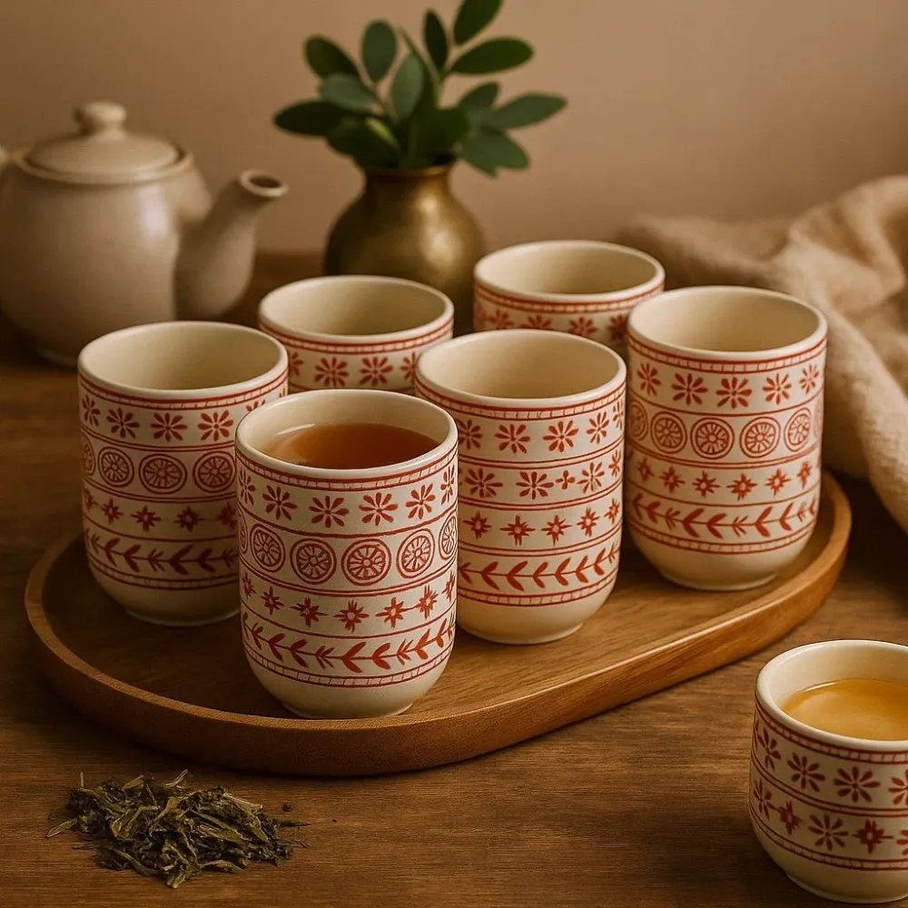 Tea csészék borostyán színben, 6 darabos készlet