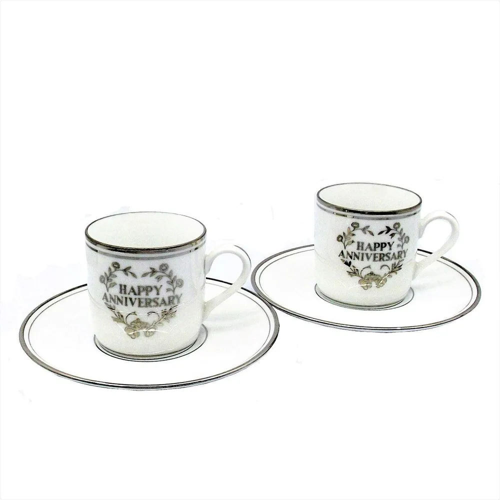 2 db porcelán jubileumi kávéscsésze készlet platina díszítéssel -S2008