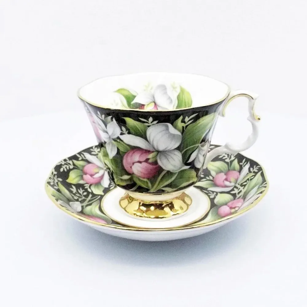 Royal Albert teáscsésze Lady Slipper angol porcelán zománc díszítések arany díszítéssel virág -S885-5