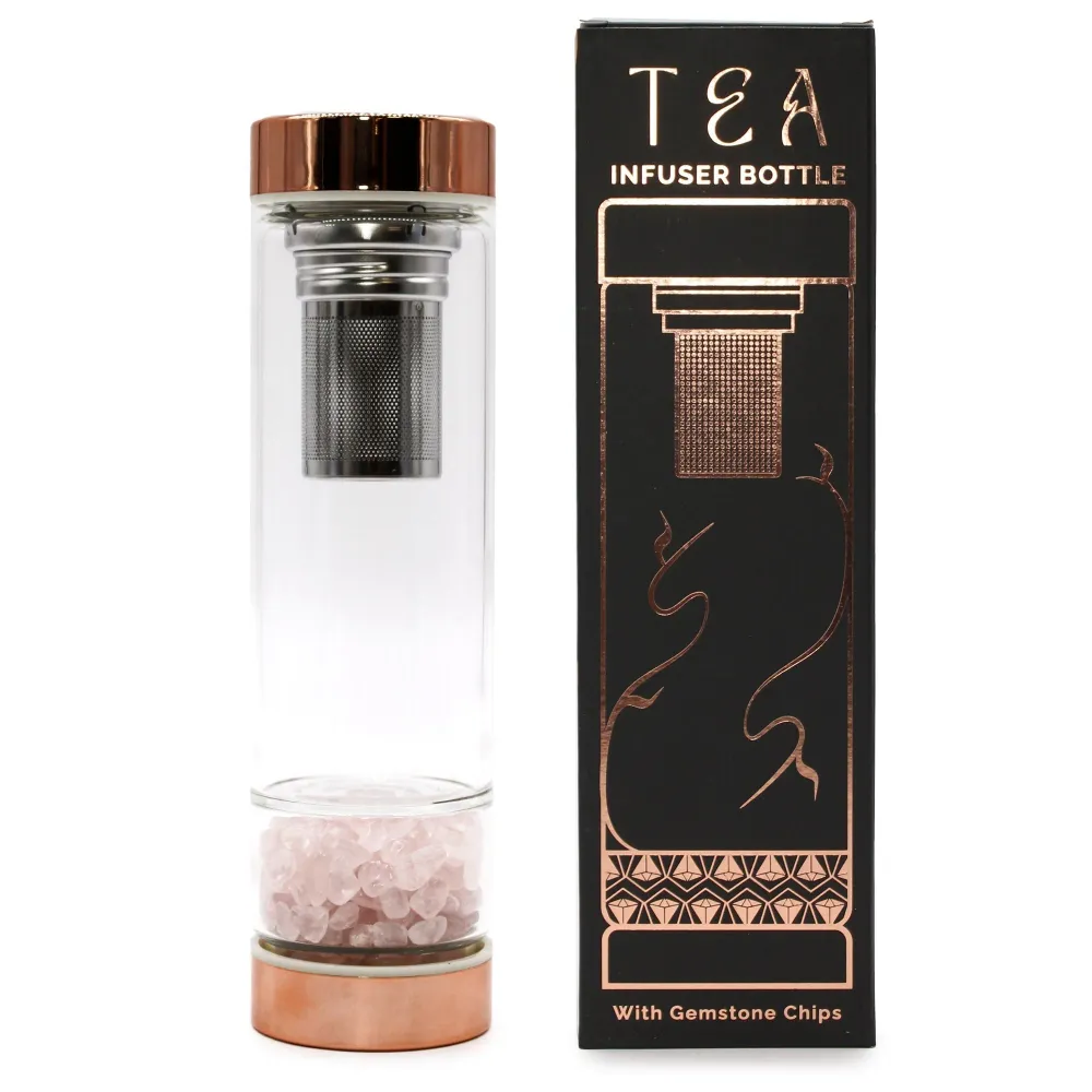 Tea szűrős kulacs – Rózsakvarc kristály