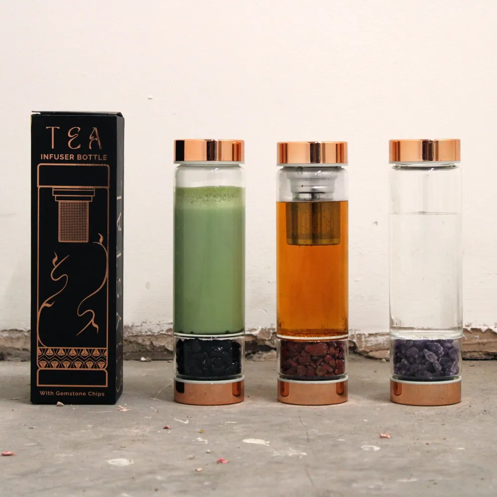 Tea szűrős kulacs – Rózsakvarc kristály