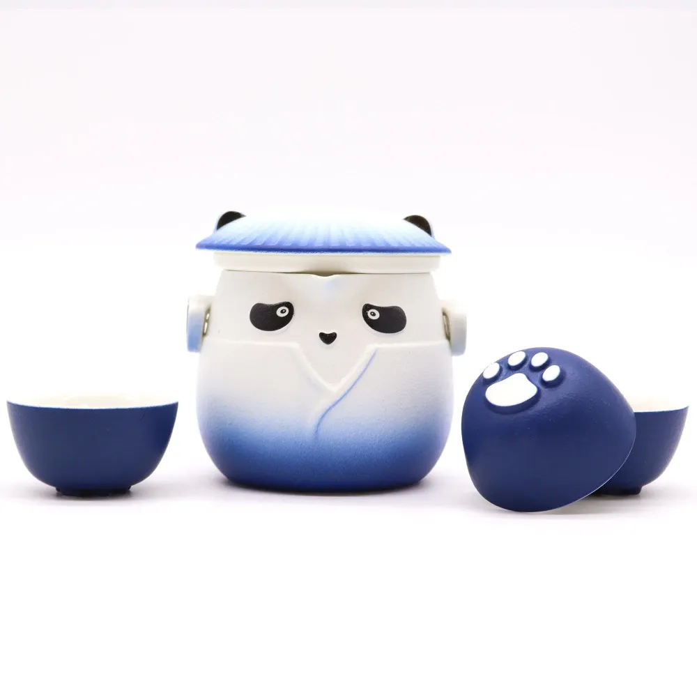 Panda teáskészlet 3 csészével, égkék