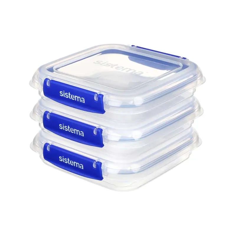 Sistema Étel tárolás - Klip It Plus - Négyzet - 3 darab - 520ml - Kék