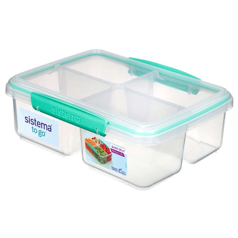 Sistema Étel tárolás - Klip It - Quad Split - 1.74L - Átlátszó/Mentás Türkiz