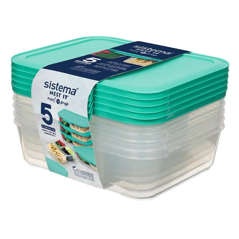 Sistema Étel tárolás - Meal Prep Nest It - 5 db - 1.9L - Mentás kék