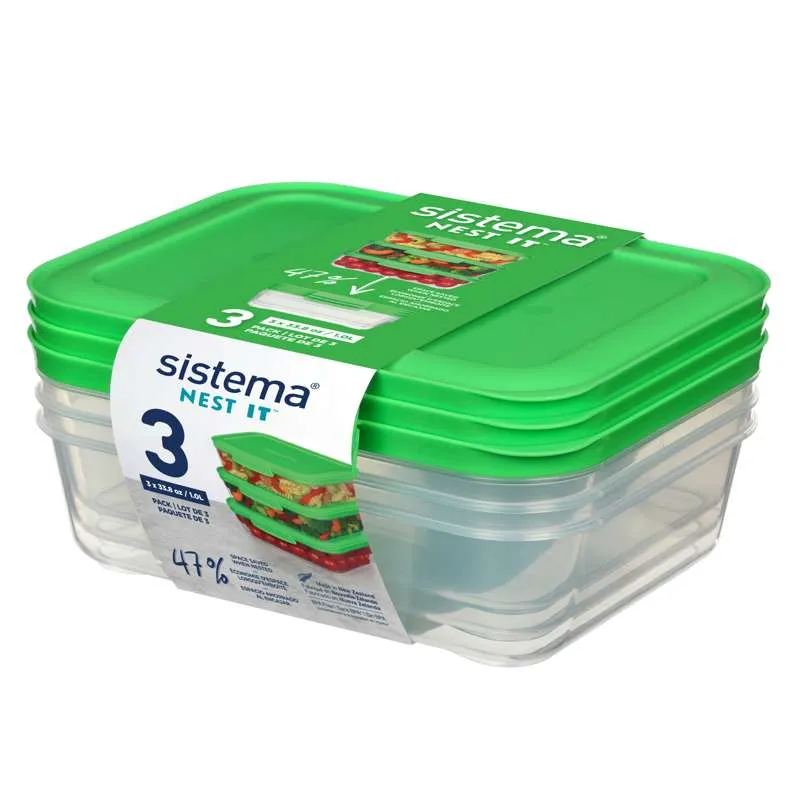 Sistema Étel tárolás - Nest It - 3-as csomag - 1L - Zöld