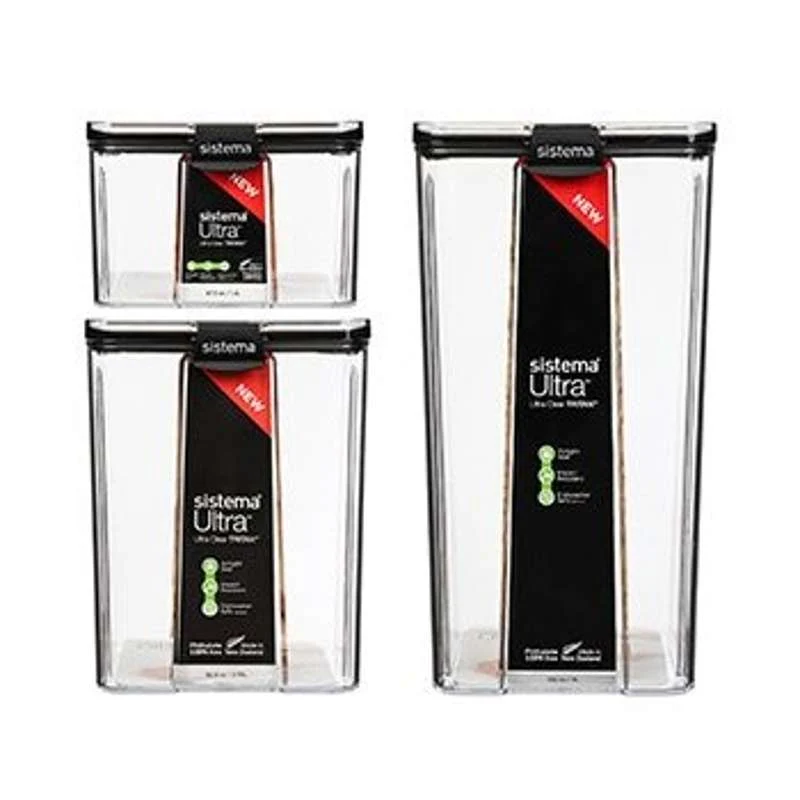Sistema Étel tárolás - Tritan Ultra - Négyzet - Nagy - 3 db - Fekete