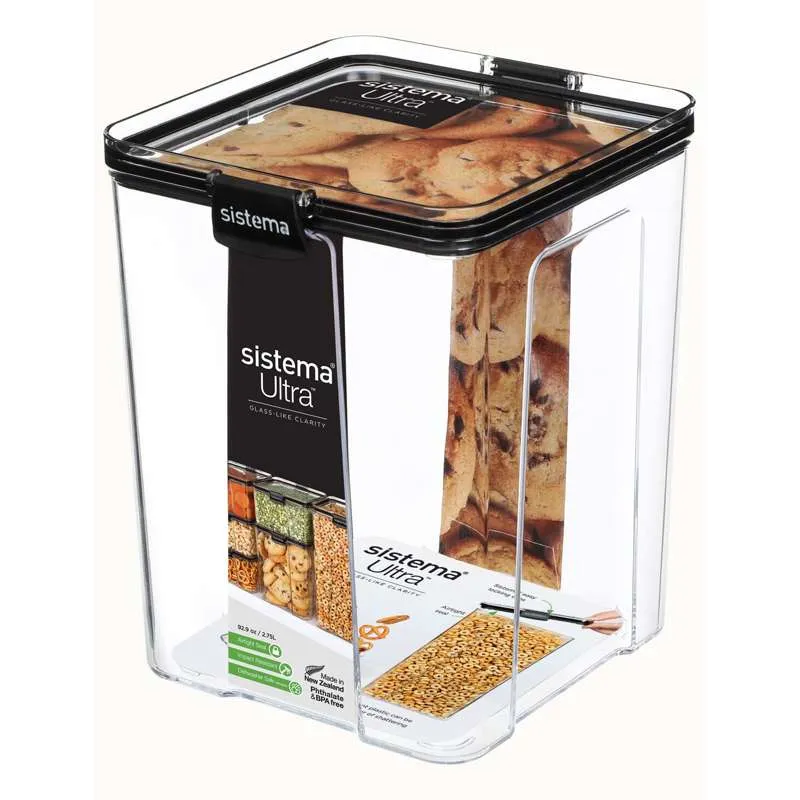 Sistema Étel tárolás - Tritan Ultra - Négyzet - Nagy - 2.75L - Fekete
