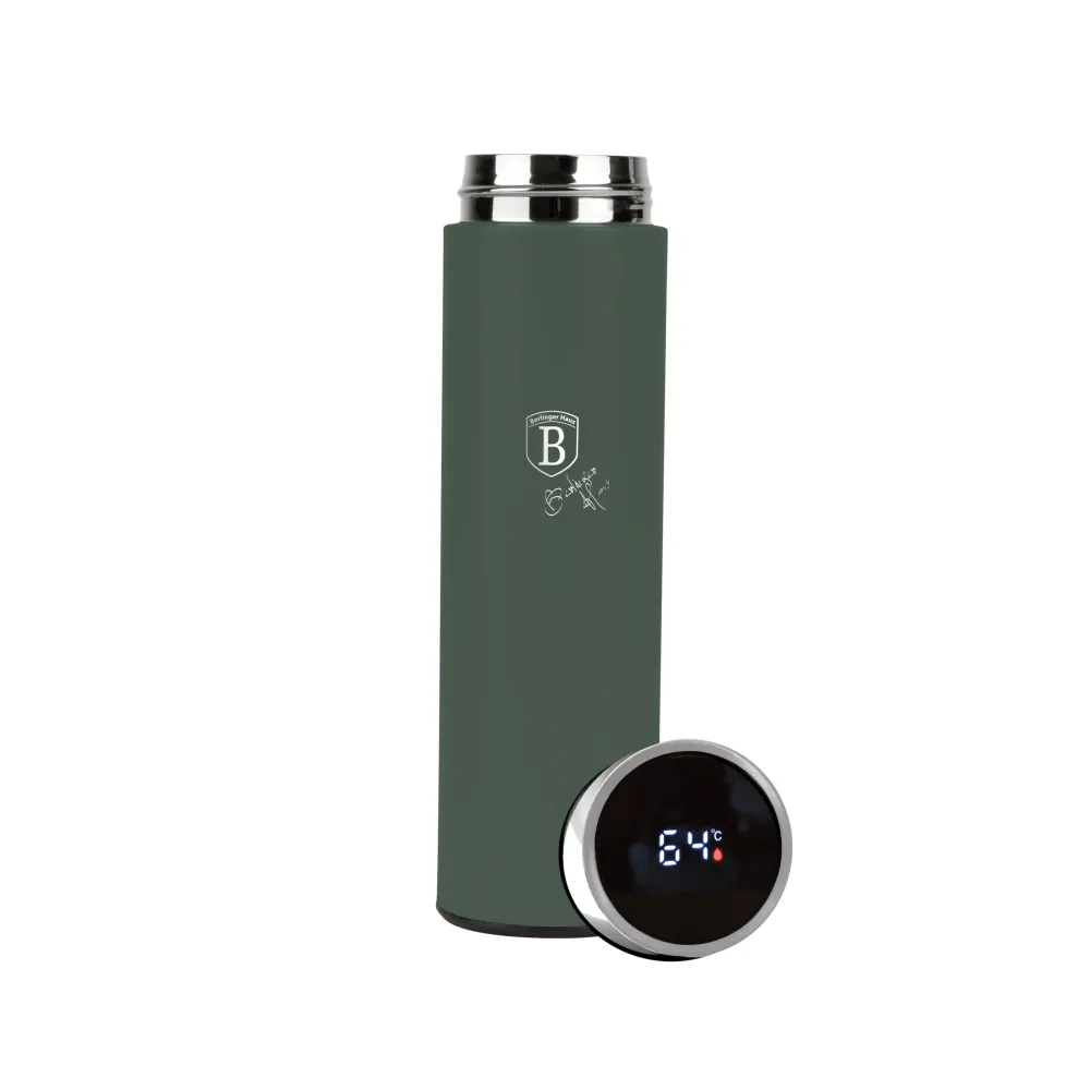 Berlinger Haus matt zöld rozsdamentes acél termosz 500 ml LED-es hőfok kijelzővel szűrővel