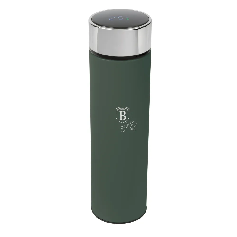 Berlinger Haus matt zöld rozsdamentes acél termosz 500 ml LED-es hőfok kijelzővel szűrővel