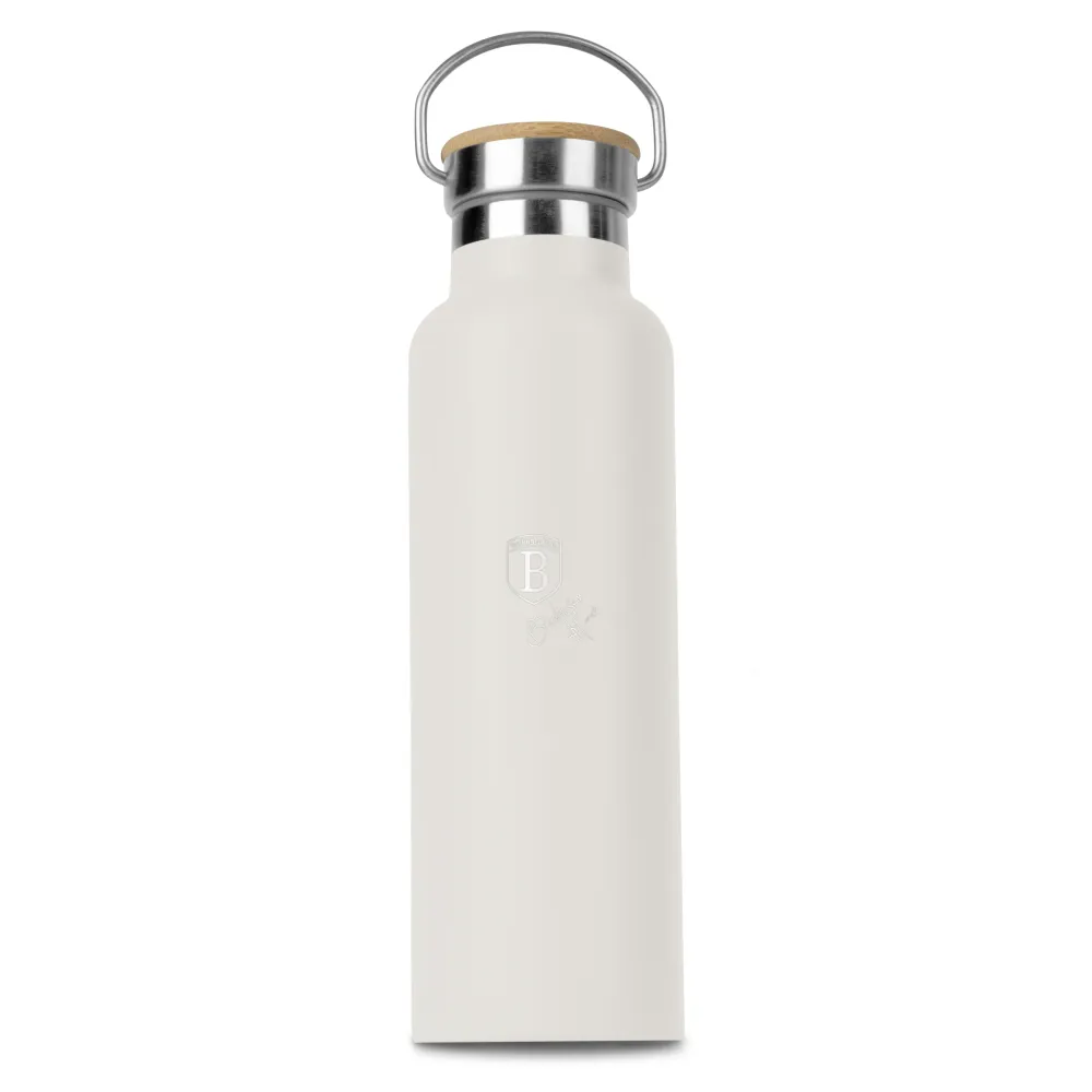 Rozsdamentes acél hőtartó kulacs bambusz kupakkal 600 ml matt krém Sahara Collection