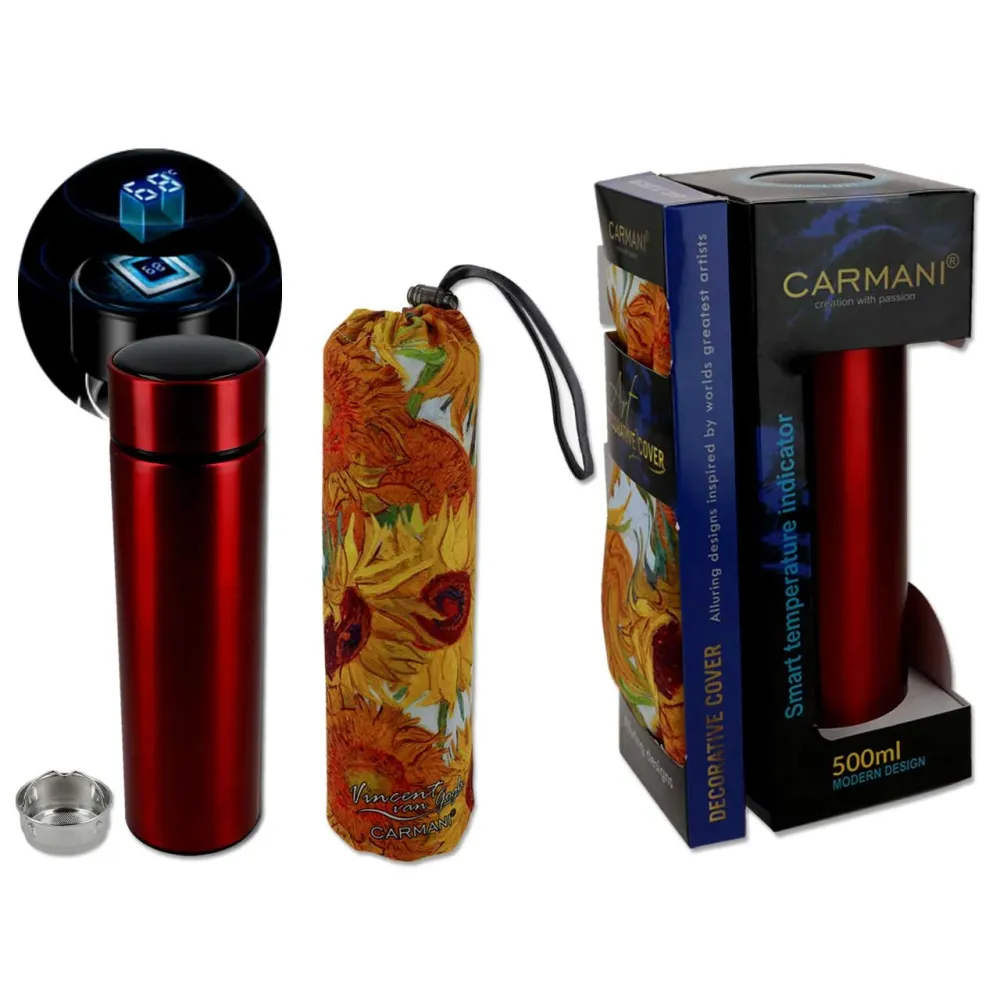 Rozsdamentes acél termosz LCD hőmérséklet kijelzővel Van Gogh Napraforgók