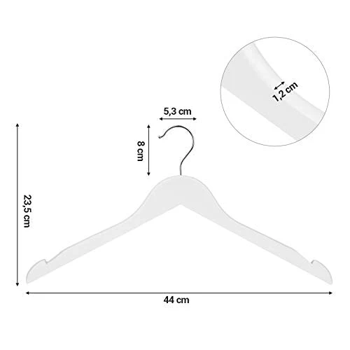 Fából készült ruhafogas, 360°-ban forgatható kampó, csúszásmentes, 44 cm hosszú, fehér