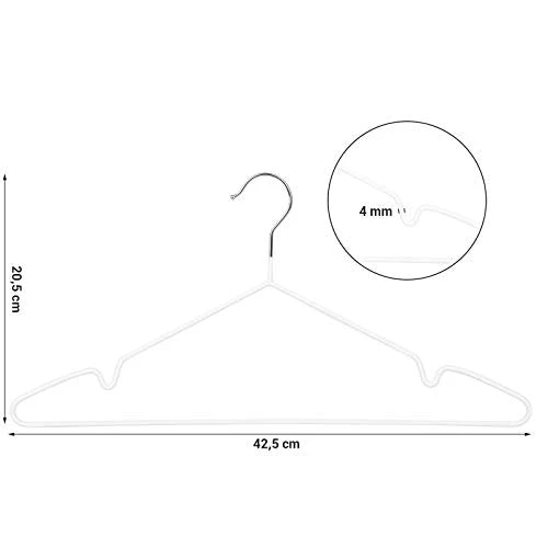 Fém fogasok, 20 csomag csúszásmentes ruhafogas, 0,4 cm vastag, fehér