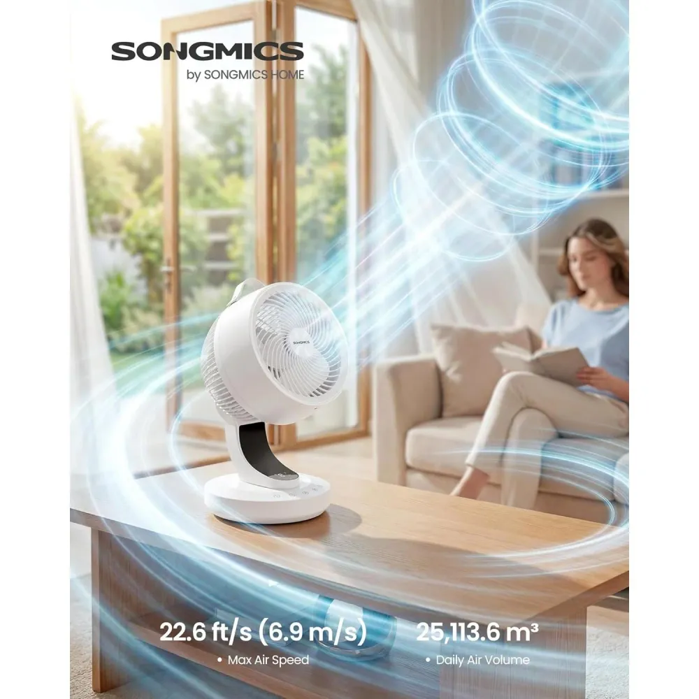 SONGMICS asztali légkeringető ventilátor, LED kijelzővel és távirányítóval, fehér