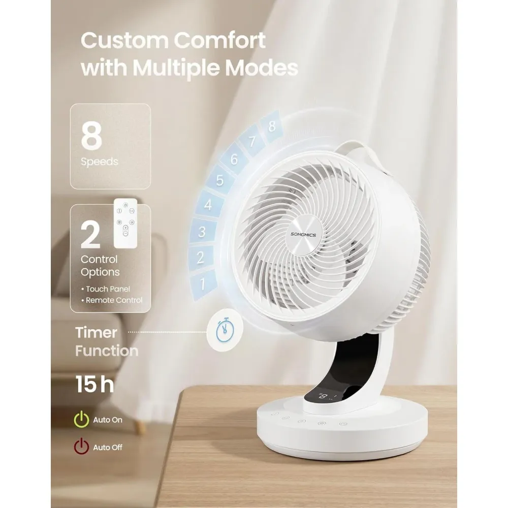 SONGMICS asztali légkeringető ventilátor, LED kijelzővel és távirányítóval, fehér
