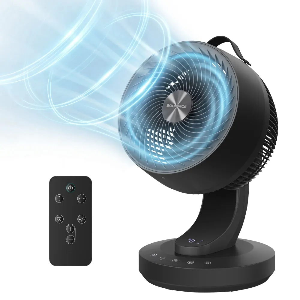 SONGMICS asztali légkeringető ventilátor, LED kijelzővel és távirányítóval, fekete