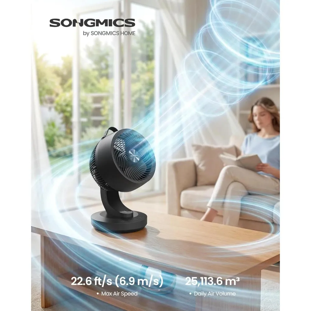 SONGMICS asztali légkeringető ventilátor, LED kijelzővel és távirányítóval, fekete