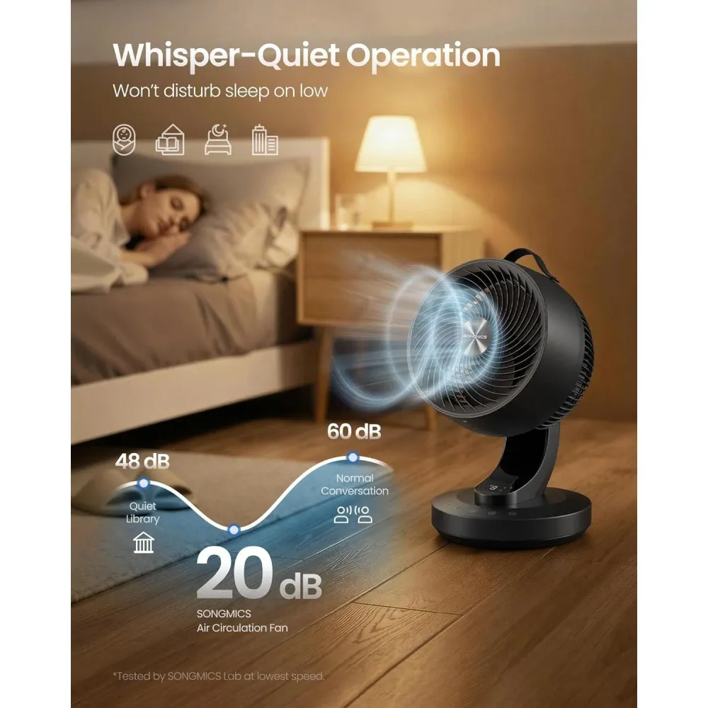 SONGMICS asztali légkeringető ventilátor, LED kijelzővel és távirányítóval, fekete