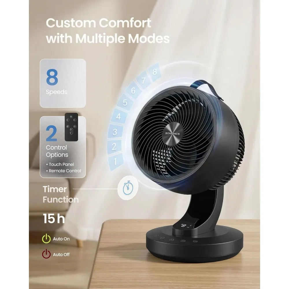 SONGMICS asztali légkeringető ventilátor, LED kijelzővel és távirányítóval, fekete
