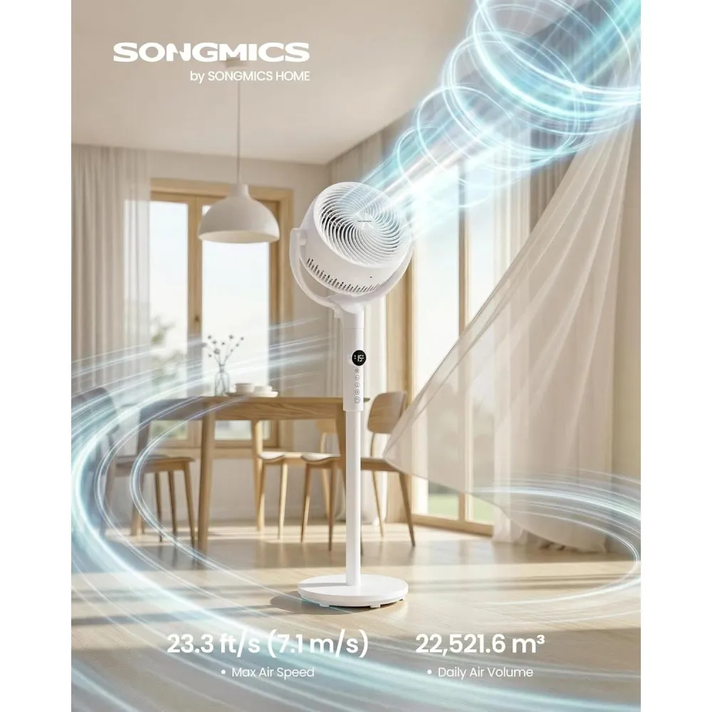 SONGMICS álló ventilátor, 20 dB halk talpazatos ventilátor távirányítóval, fehér