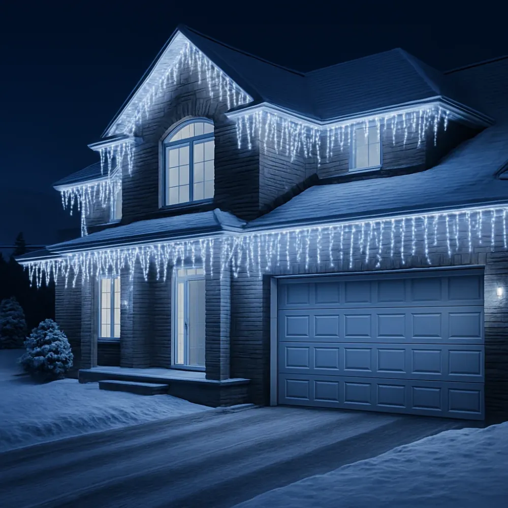 Karácsonyi Jégcsap LED Fényfüzér 25m – 500 LED Hidegfehér