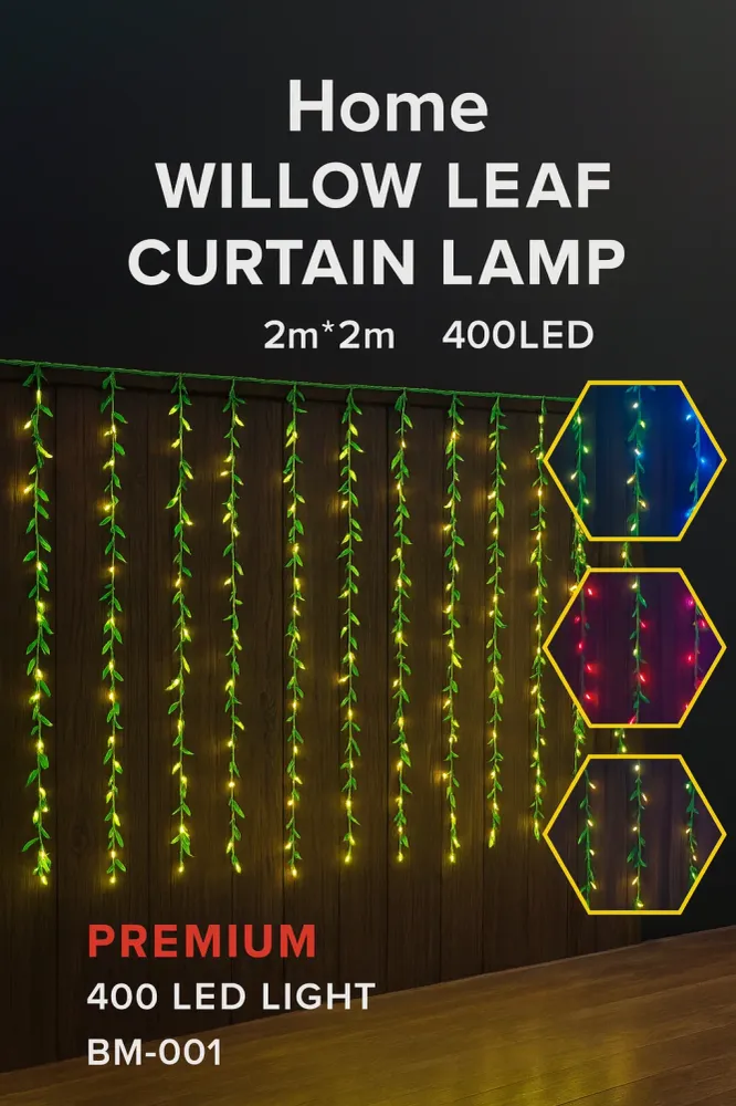 Willow Leaf 400 LED-es fűzfa leveles fényfüggöny, 2×2 m dekor függőlámpa melegfehér