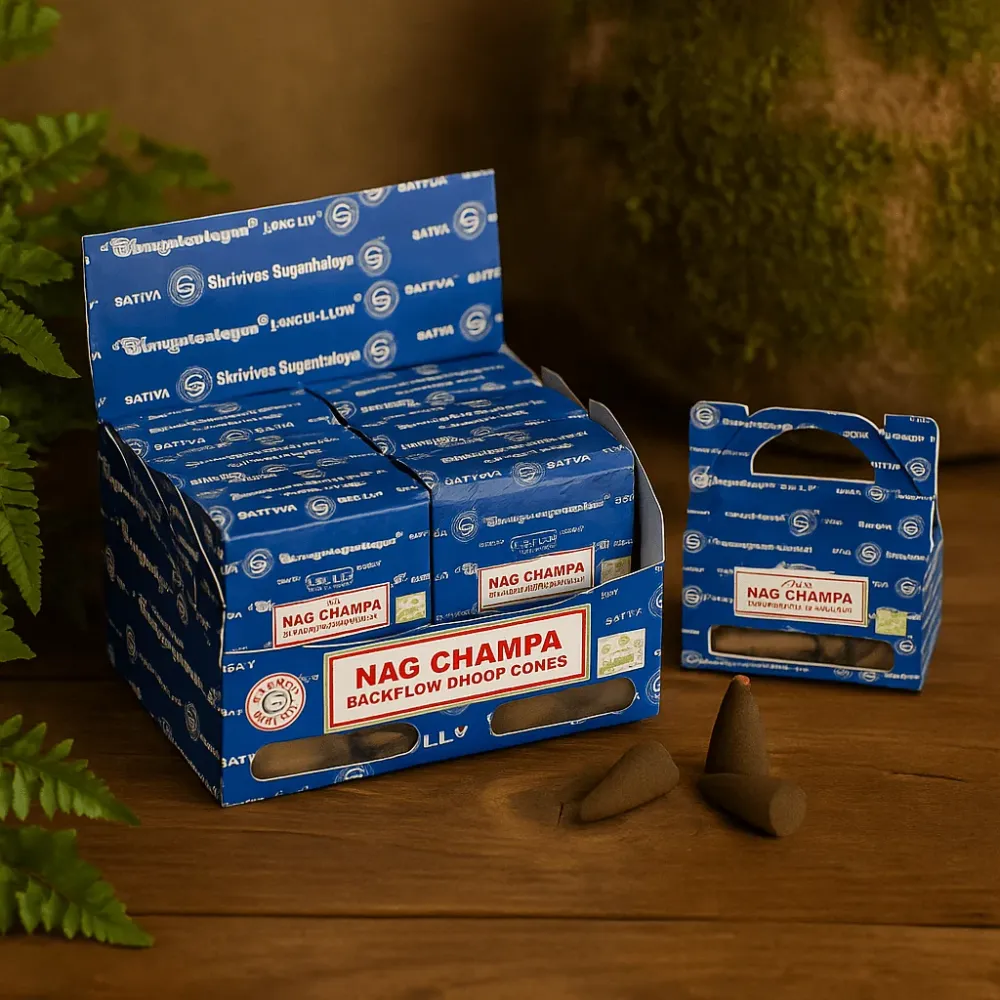 Visszafolyó füstölő kúpok Nag Champa 24 darab Satya